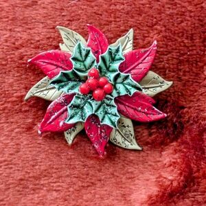 #BUNDLE Vintage Christmas Red Poinsettia Flower Spinning Brooch